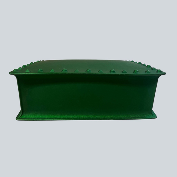 Green Studded Jelly Satchel Top Handle Crossbody Bag Rivet Lock Y2K - Picture 9 of 16